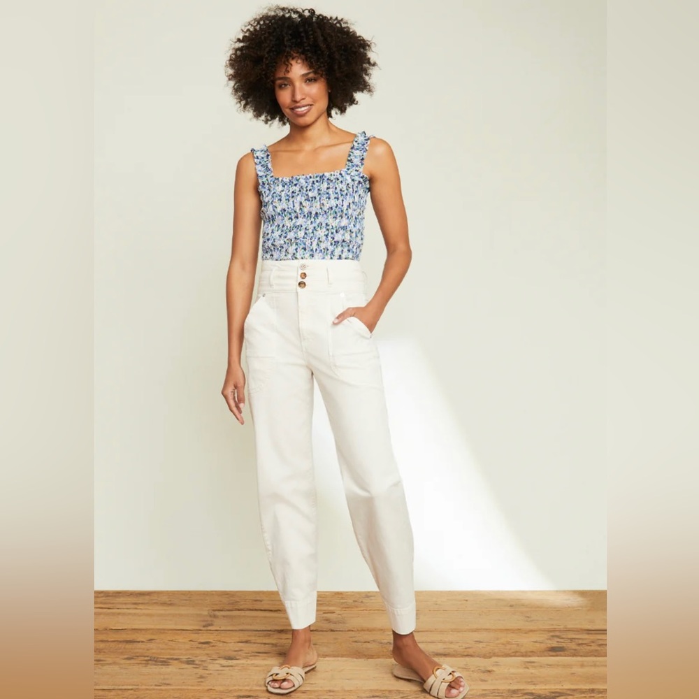 VERONICA BEARD Averie Printed Smocked Cropped Tank Top